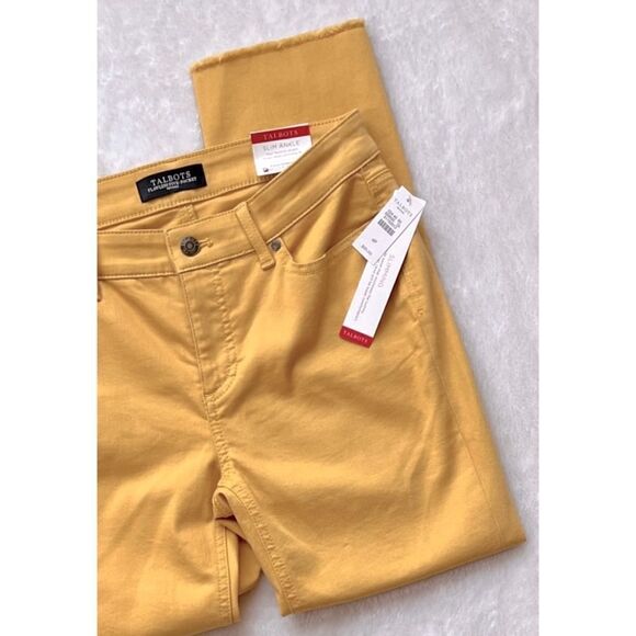 NWT Talbots Flawless Five Pocket Frayed Hem Slim Ankle Jeans in Yellow, Size 4P - Picture 6 of 16